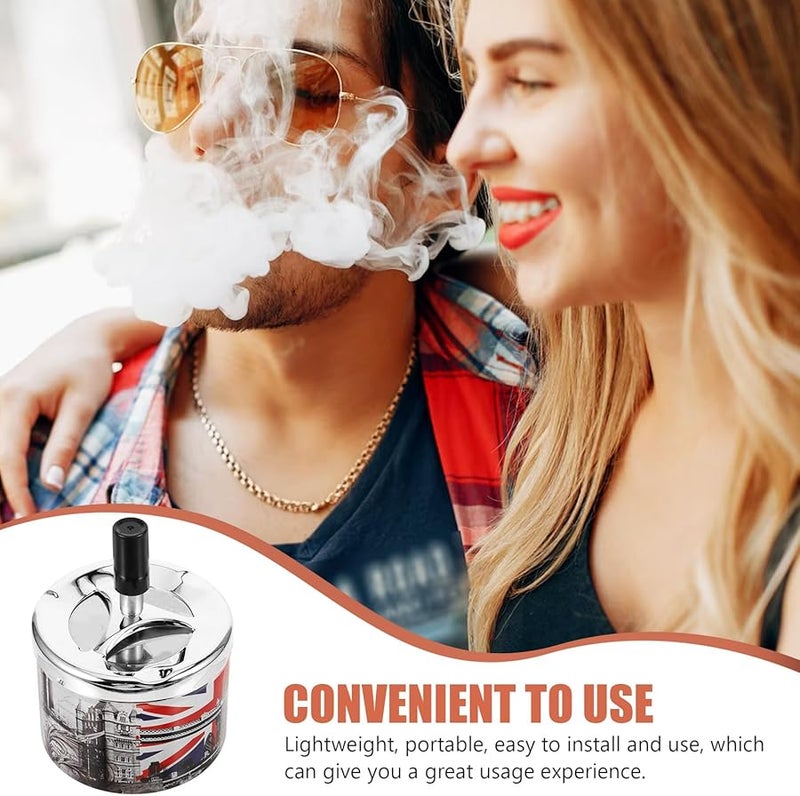 صينية دوارة مقاومة للرياح من الفولاذ المقاوم للصدأ مع غطاء لإطفاء السجائر تلقائياً للسفر في الهواء الطلق - Image 5